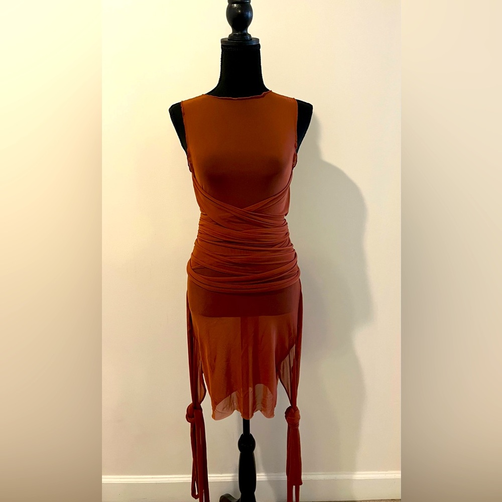 Elegant Rust Sleeveless Dress